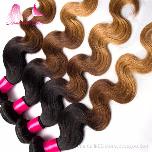 Factory Wholesale 1b 4 27 Ombre Color Hair Weave Body Wave Extension, Brazilian Colored Hair 1b 4 27 Bundles